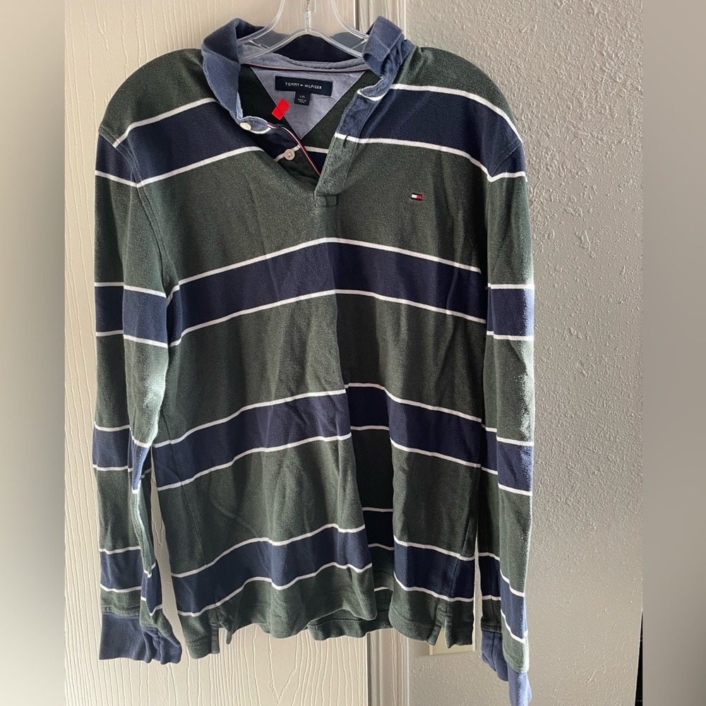 90s Tommy Hilfiger striped blue green